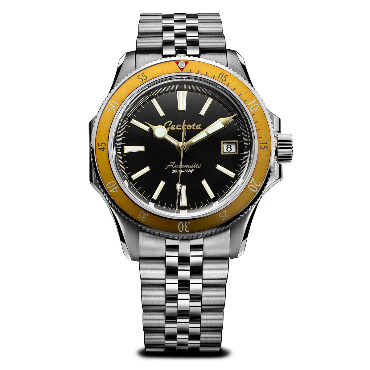 Sea-Hunter Dive Watch With Amber Bezel - Geckota